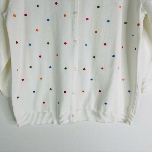 NWT Vintage white red blue embroidered polka dots cardigan sweater large - Picture 3 of 7